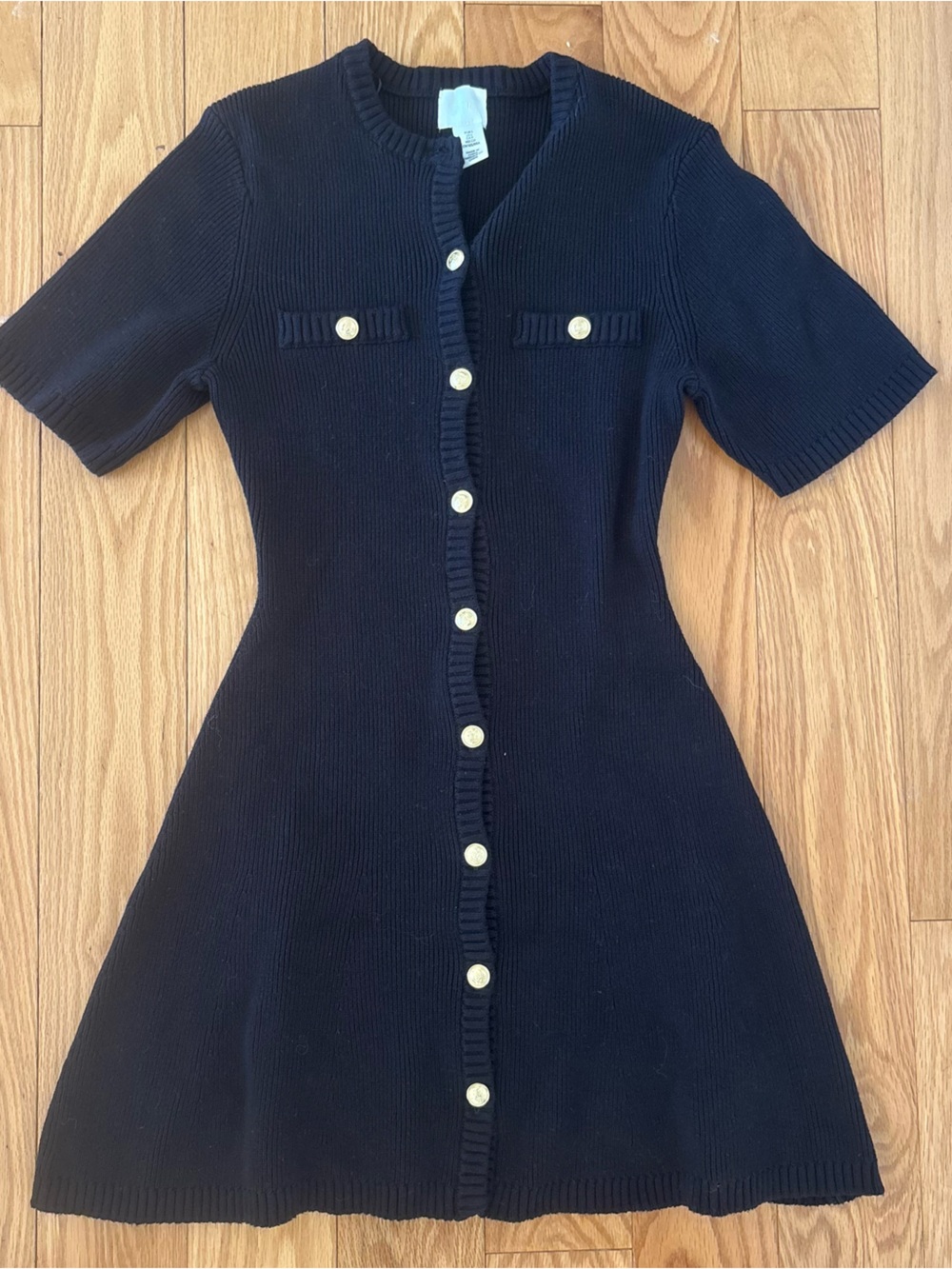 H&M black Ribbed Short-Sleeve Button-Front Mini Dress - Picture 3 of 6